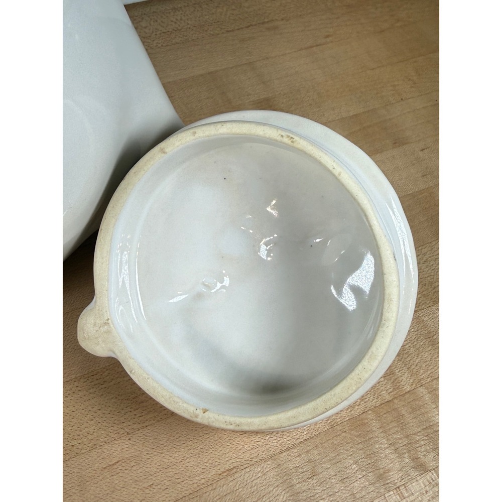 McCoy Pottery White Ceramic Teapot Mid-Century Modern Round Ringed Base 6in - Picture 6 of 7